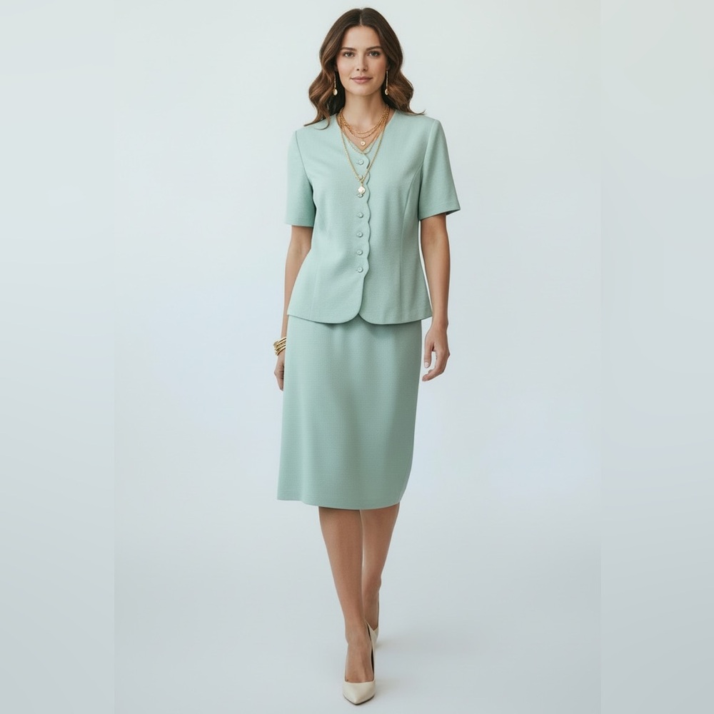 ✨Pablo Collection Mint Green Textured Skirt Suit
